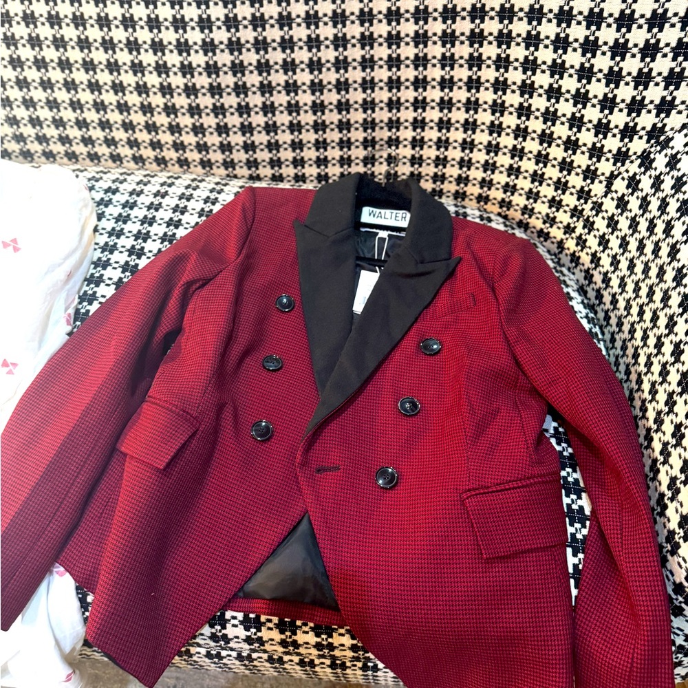 Walter Baker Red Houndstooth Double Breasted Blazer